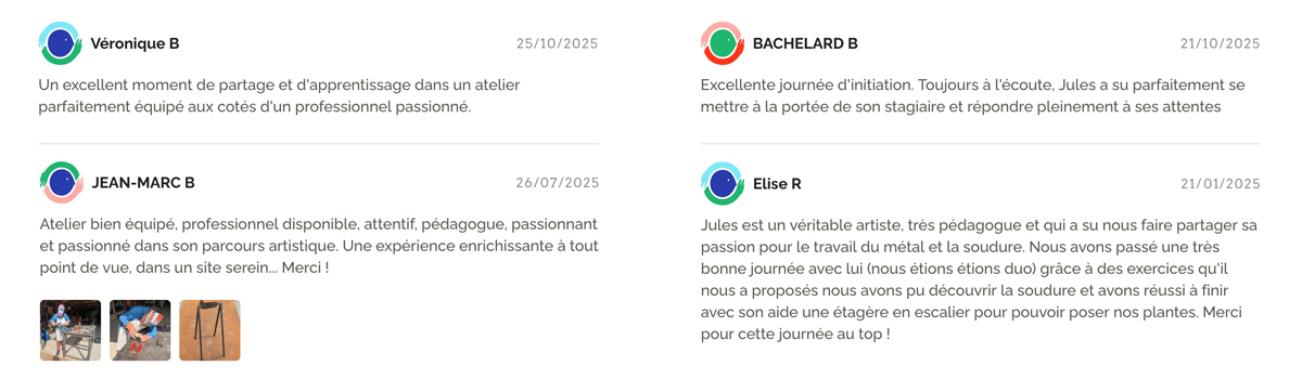 Commentaires stagiaires Wecandoo - Atelier d'Art Jules Andrieu - Dordogne, France